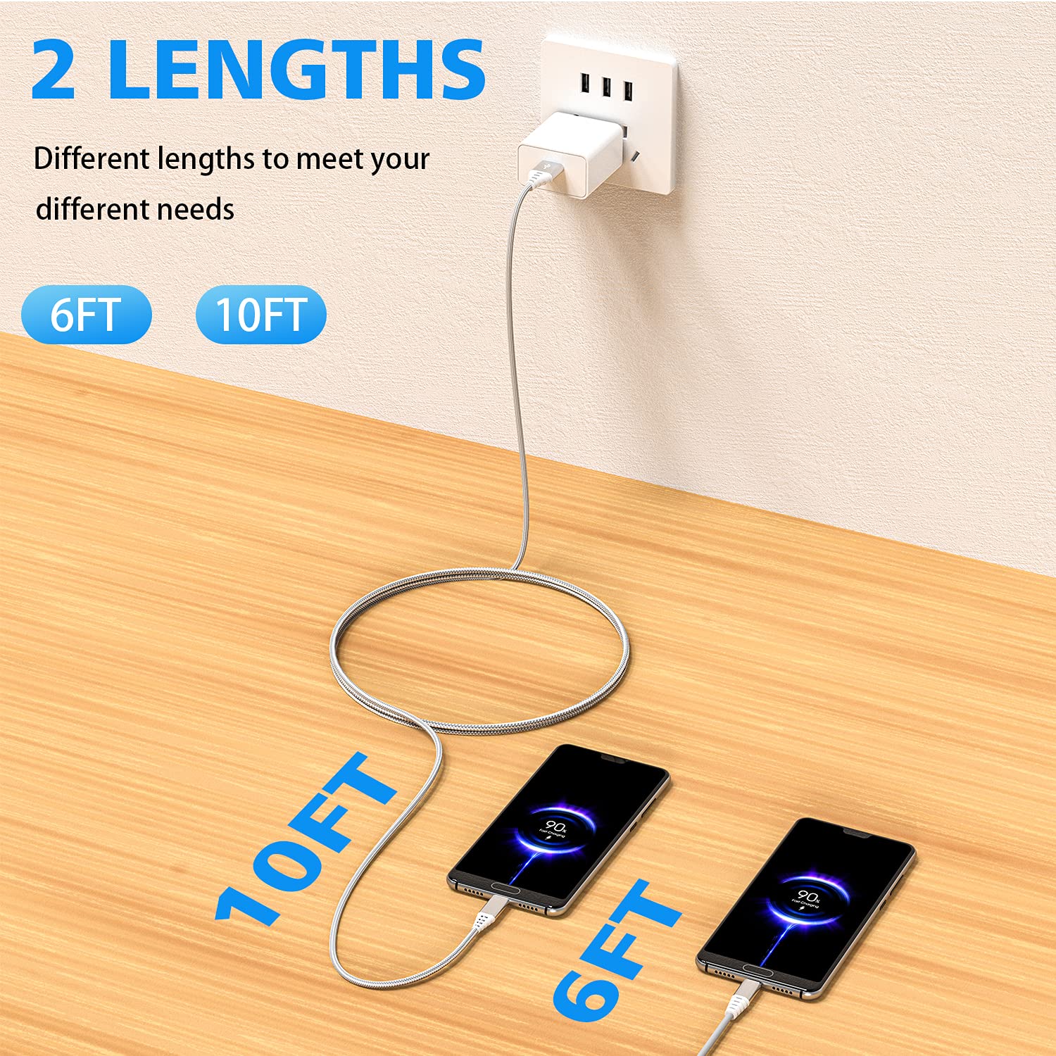 Usb C Charger Cable 10Ft+6Ft,Long Fast Charging Cord For Samsung Phone S20 Fe 5G/S22 Plus Ultra A12 A13 A14 A54 A03S,Galaxy Tab A 10.1 2019/8.0 2017/8.4 2020/10.5',Tab A7 10.4',Tab S6/Lite S7 Tablet